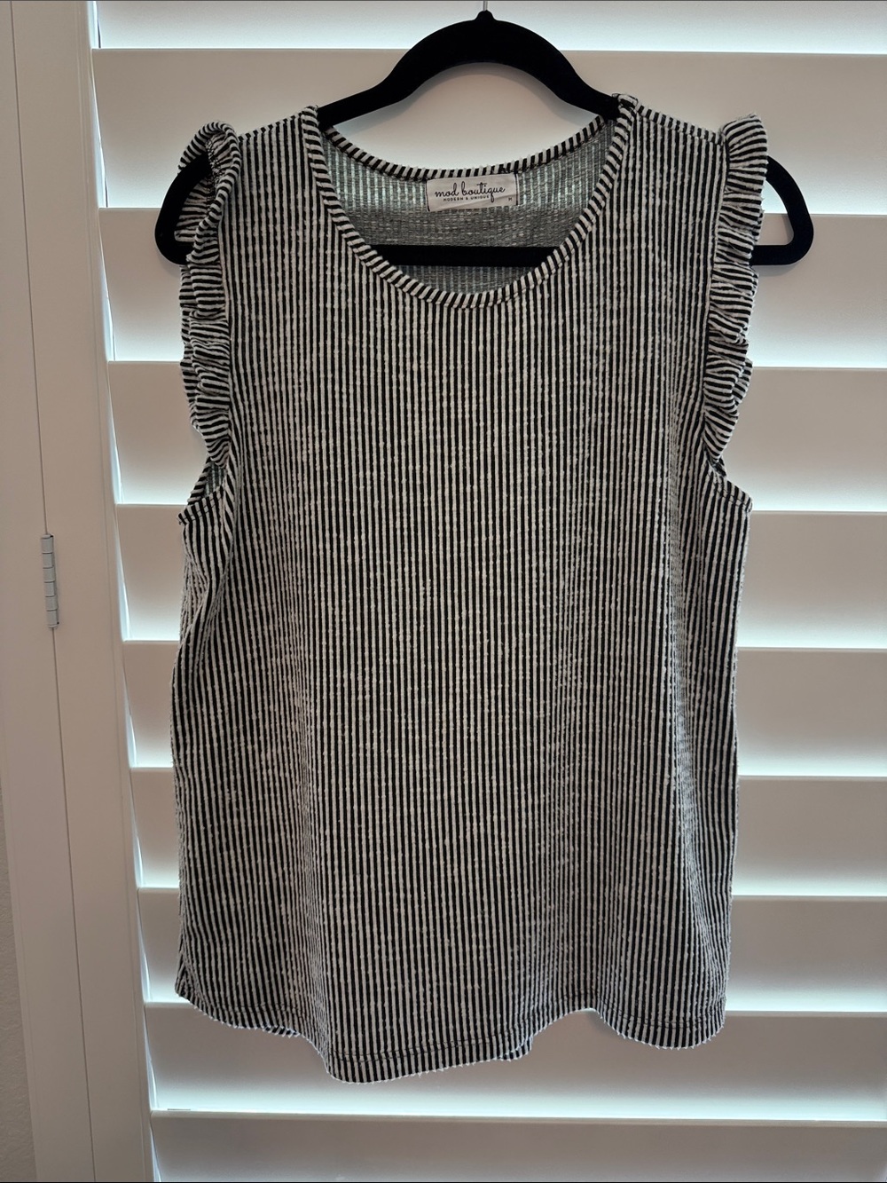 Madewell Black and White Striped Ruffle-Shoulder Tank
